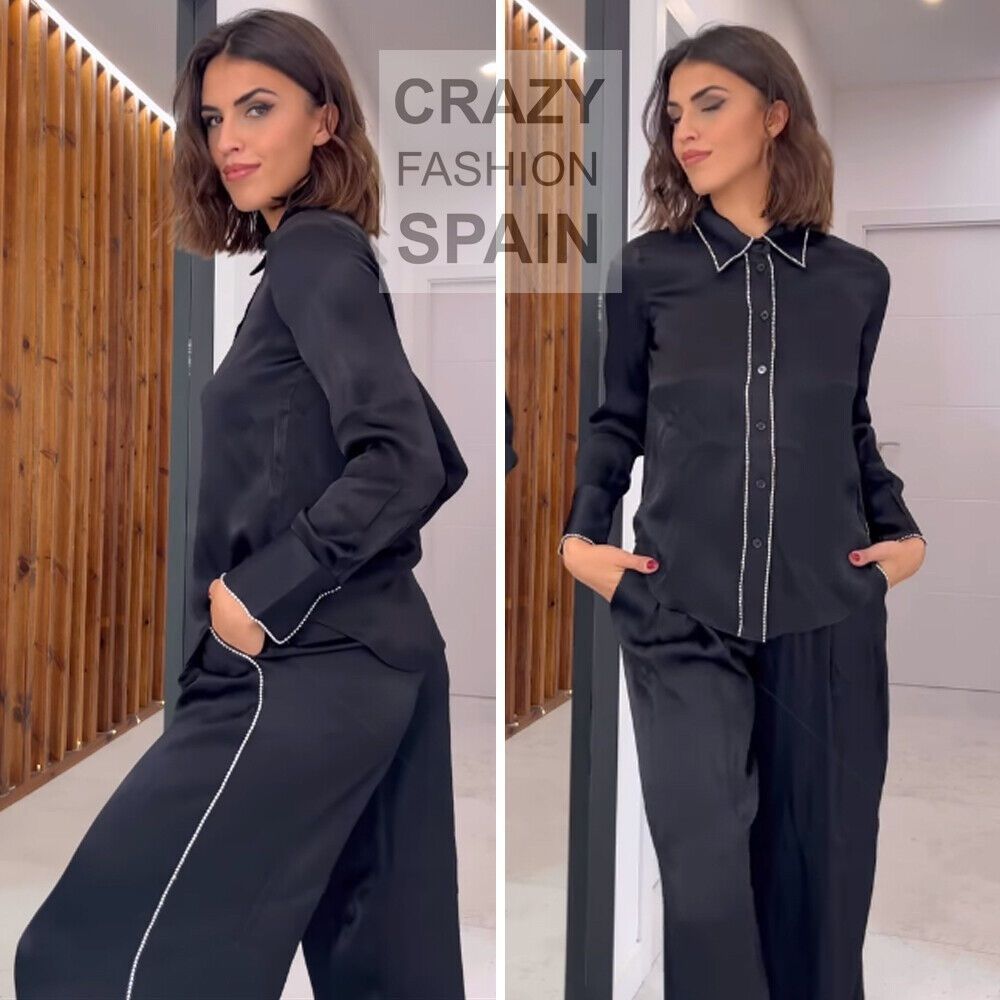 ZARA SATIN TROUSERS WITH RHINESTONES BLACK | 2731/318/259/011 - Picture 3 of 9